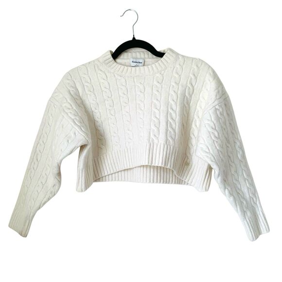 Aritzia Sunday Best Cropped Sweater Women S Cable Knit Cream Wool Preppy Neutral - Picture 1 of 8